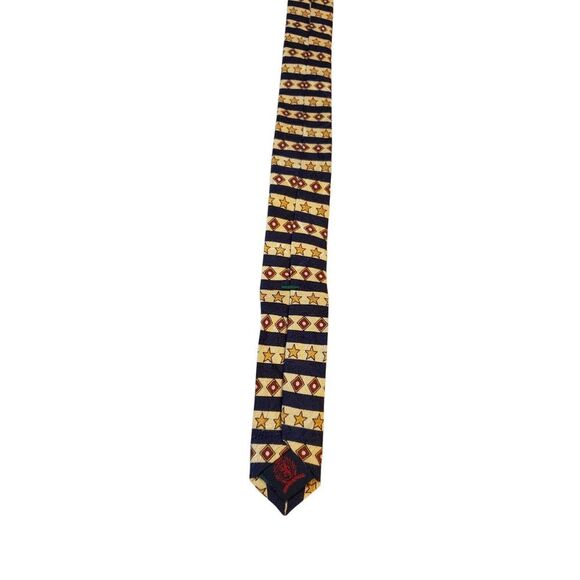 Tommy Hilfiger Neck Tie Mens Cream Blue Red Diamonds Stars Italian Silk Business - Picture 7 of 12